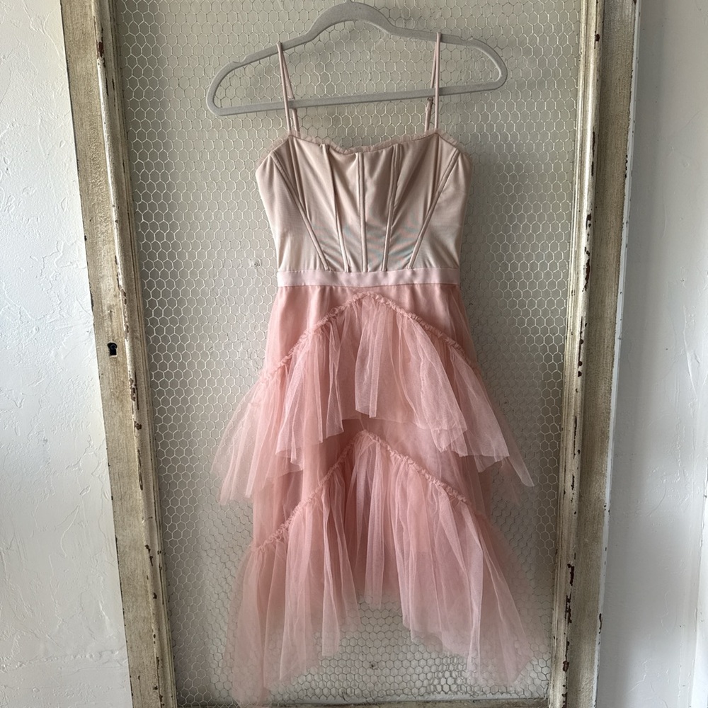 BCBGMAXAZRIA Oly Dress Pink Tulle Layered Dress